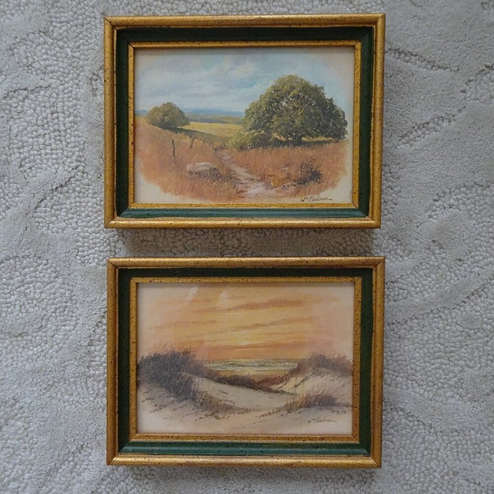 Vintage William Blackman Artwork Print Set of 2 Landscape Tree Dunes Miniature